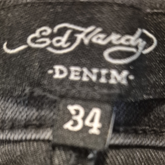 Ed Hardy Black WIDE Straight Leg Jeans with Heart Graphic 34 X 30 - Picture 6 of 11